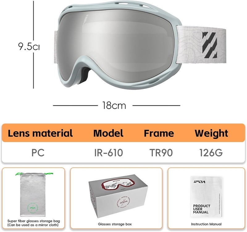 IPOA -Spherical Ski Goggles – PC Lens, TPU Frame, UV400 Protection, Anti-Fog Inner Lens, Snowboard & Skiing Eyewear - Image 3